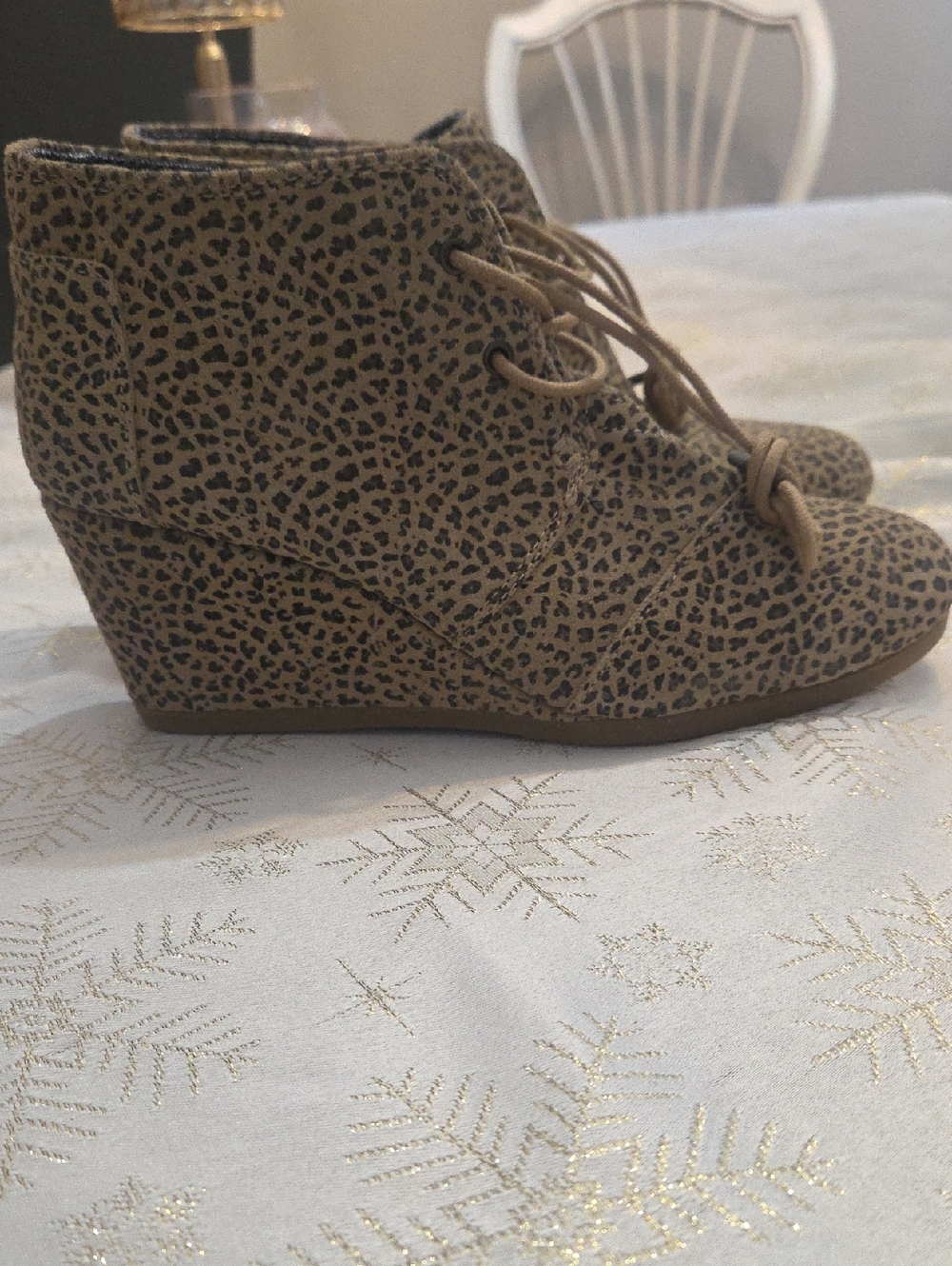 Toms Leopard-Print Lace-Up Wedge Boots - Taupe